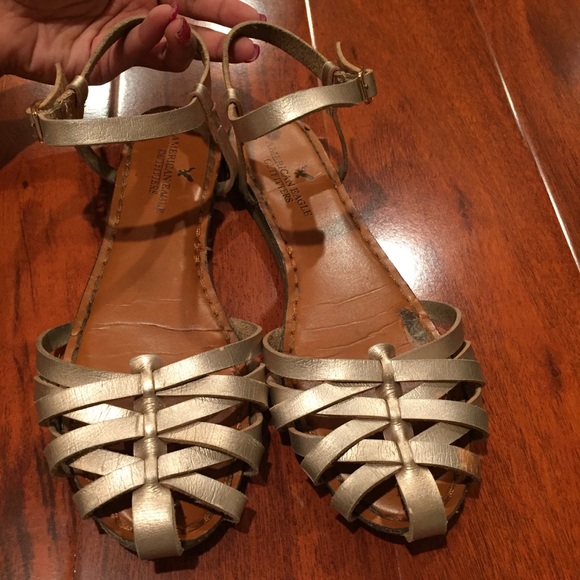 American Eagle Outfitters Shoes - American eagle rose gold woven ankle strap flats